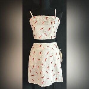 Chili Pepper Print 2 Piece Set Crop Top Skirt Small NWT